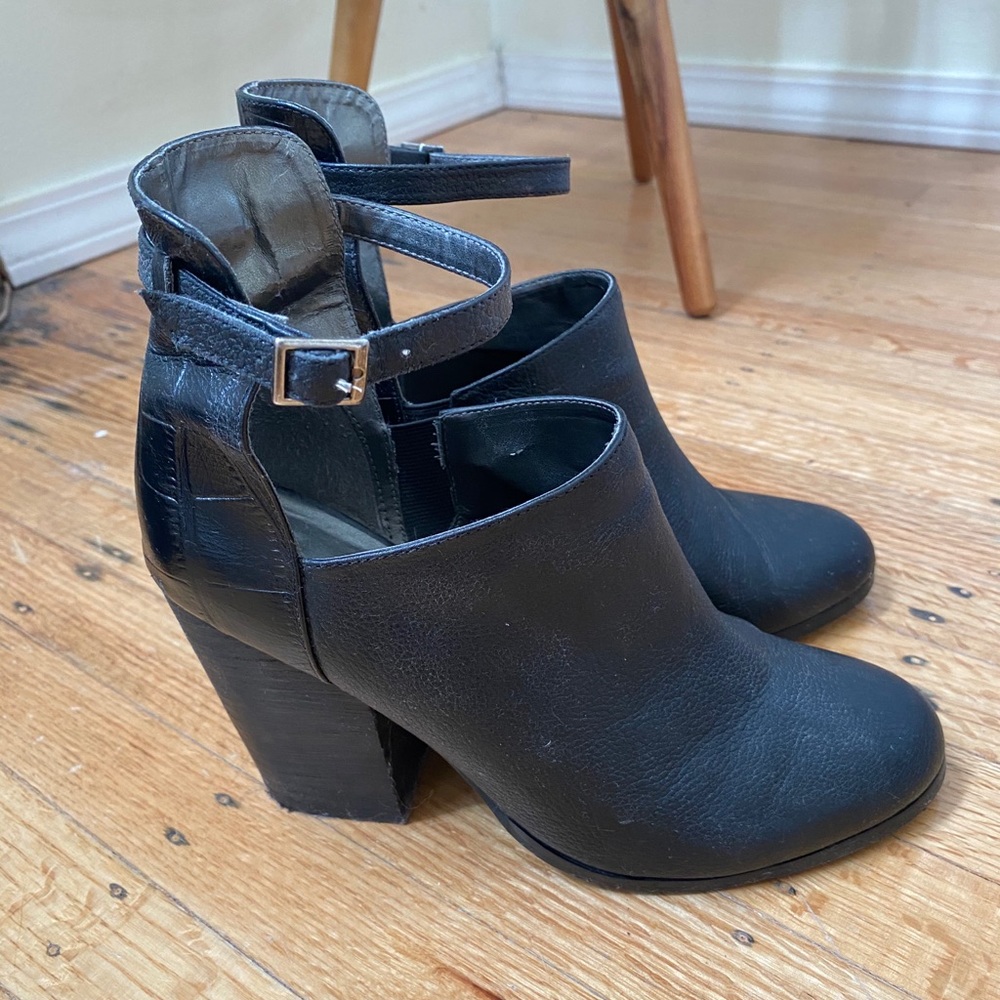 Grey City Leather Cut Out Ankle Booties